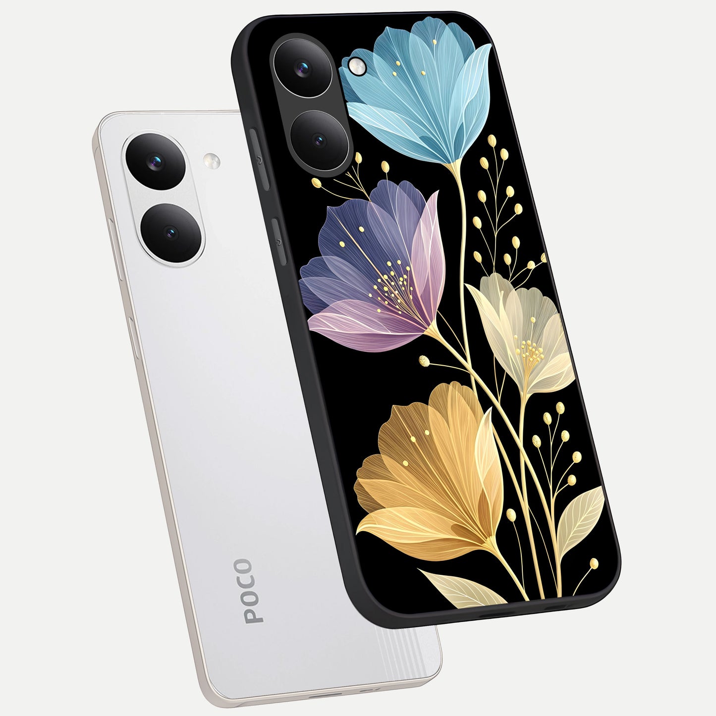  Flower Bloom Glow phone case For Poco X8 Pro showing premium glass back cover with detailed artwork