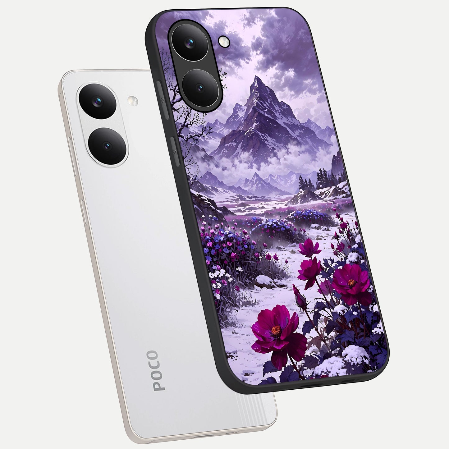  Flower Mountain View phone case For Poco X8 Pro showing premium glass back cover with detailed artwork