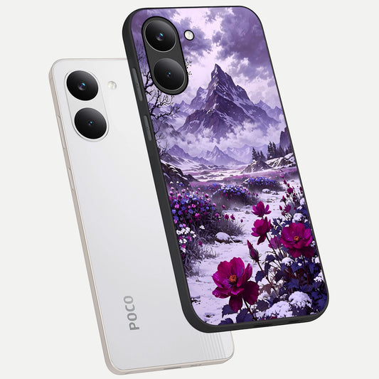  Flower Mountain View phone case For Poco X8 Pro showing premium glass back cover with detailed artwork