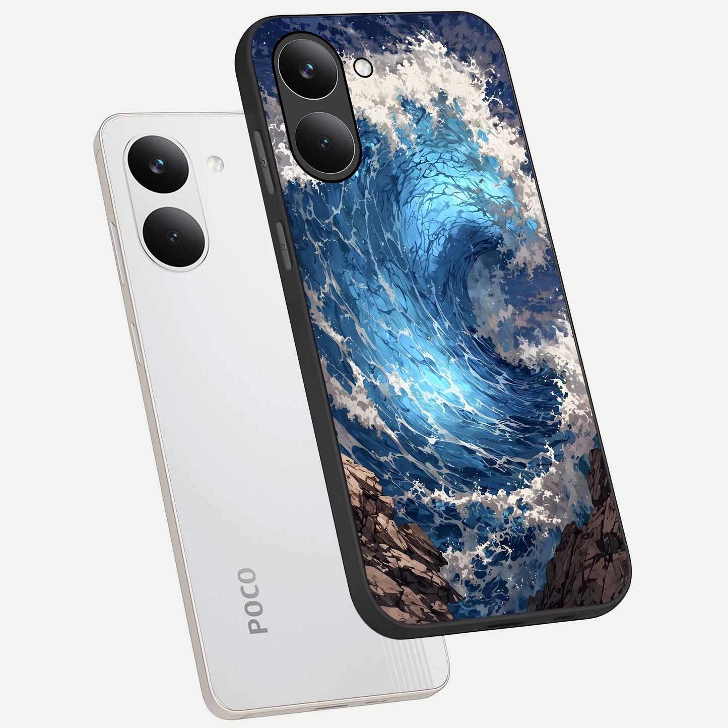  Giant Ocean Wave phone case For Poco X8 Pro showing premium glass back cover with detailed artwork