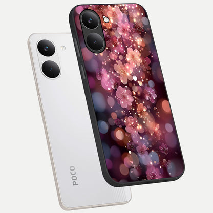  Glowing Petal Bliss phone case For Poco X8 Pro showing premium glass back cover with detailed artwork