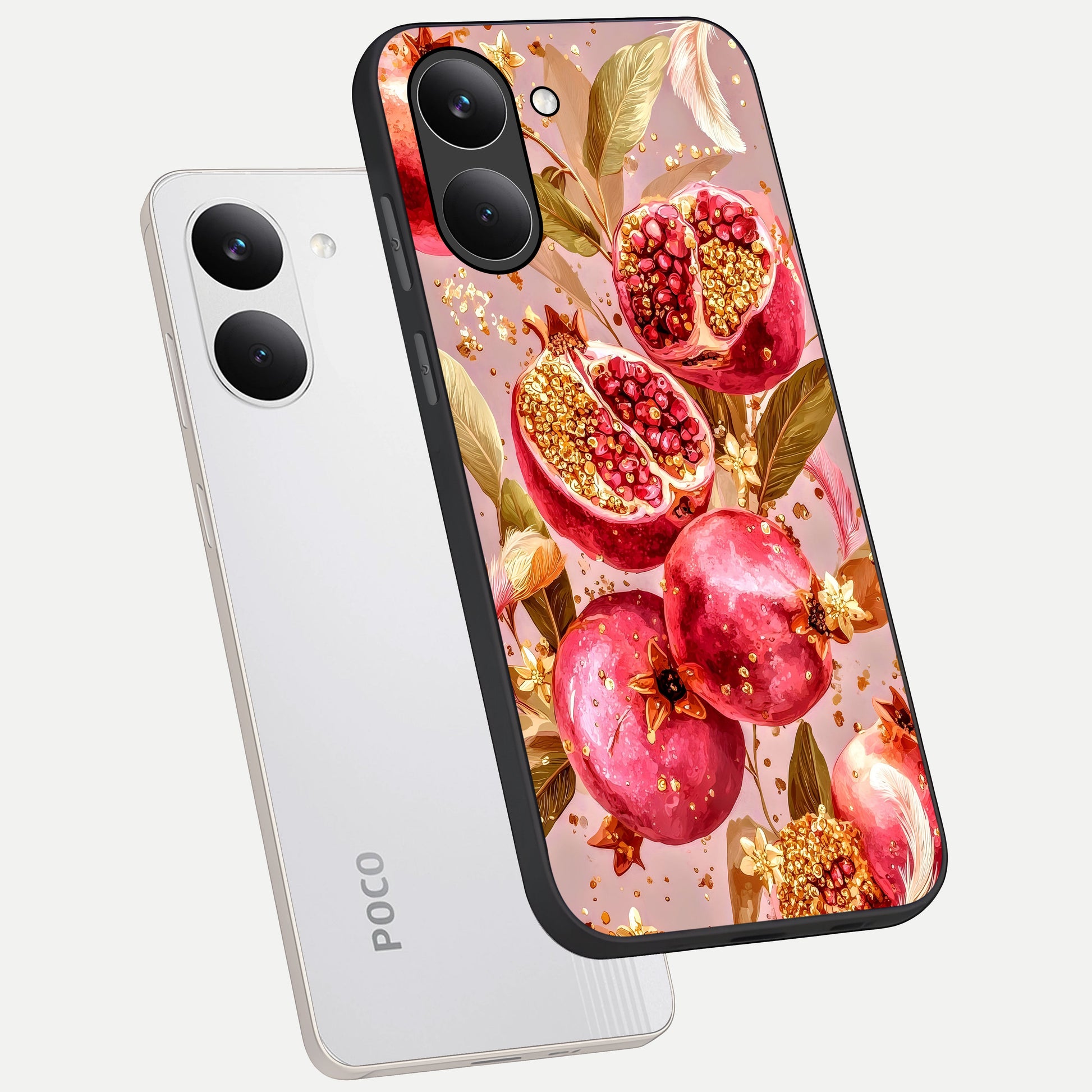  Golden Bloom Glow phone case For Poco X8 Pro showing premium glass back cover with detailed artwork