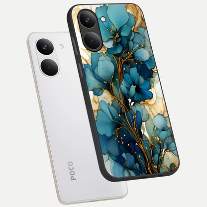  Golden Bloom Symphony phone case For Poco X8 Pro showing premium glass back cover with detailed artwork
