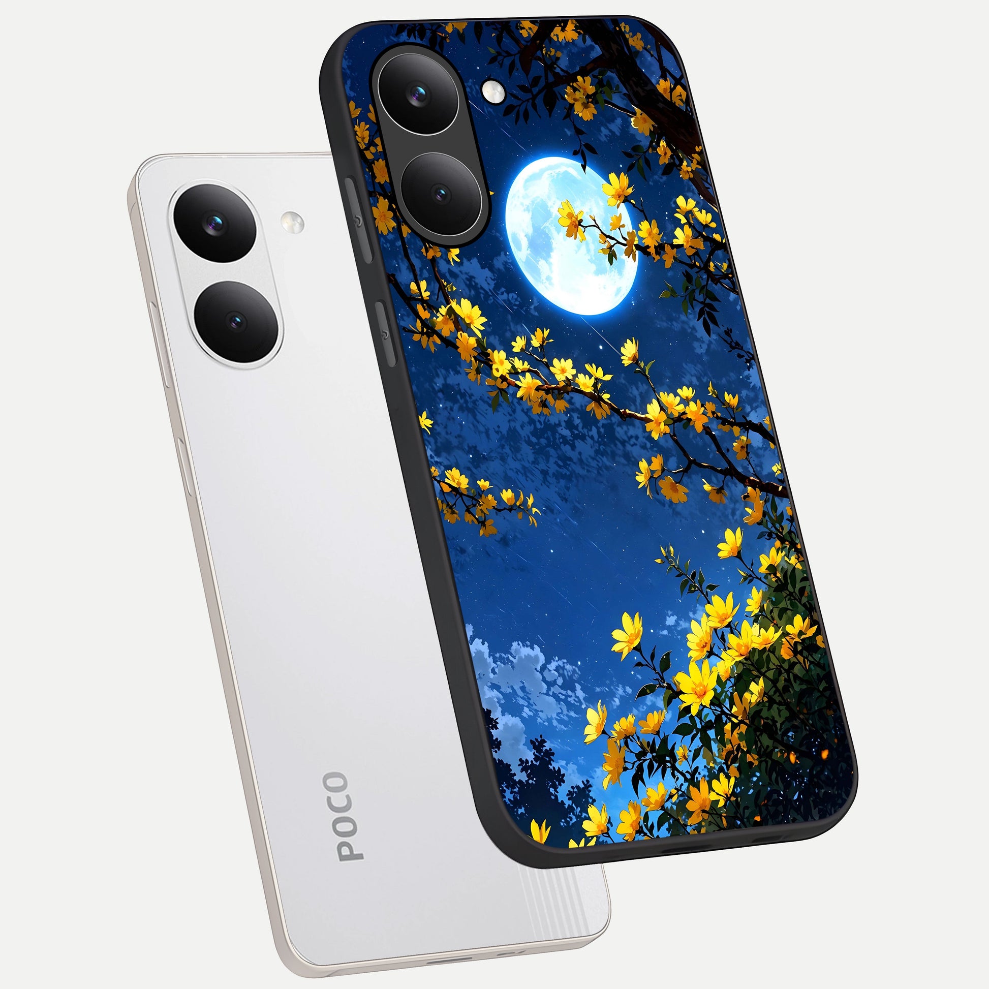  Golden Night Glow phone case For Poco X8 Pro showing premium glass back cover with detailed artwork