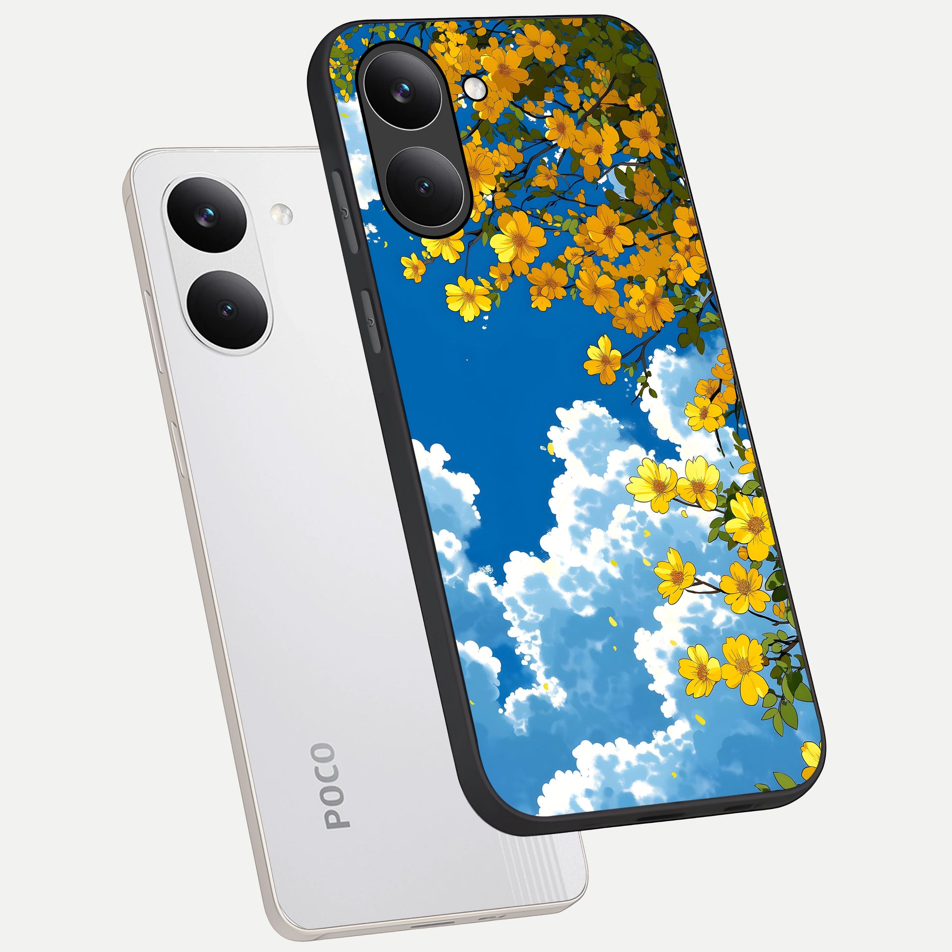  Golden Petal Sky phone case For Poco X8 Pro showing premium glass back cover with detailed artwork