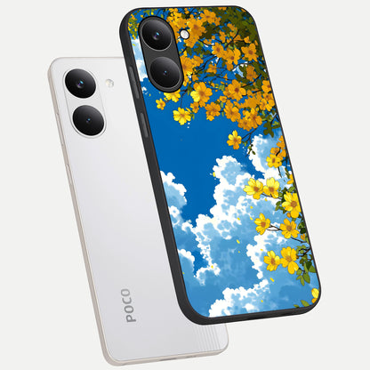  Golden Petal Sky phone case For Poco X8 Pro showing premium glass back cover with detailed artwork