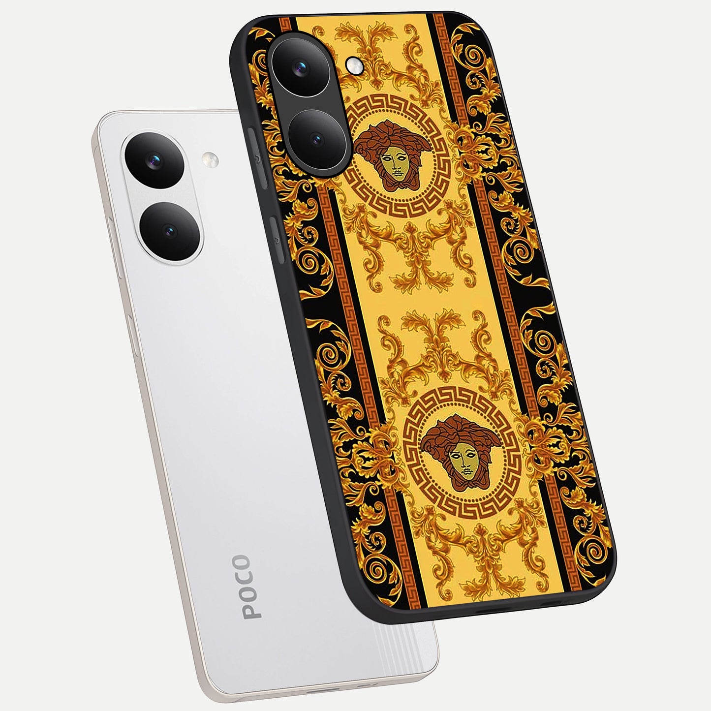  Golden Royal Heritage phone case For Poco X8 Pro showing premium glass back cover with detailed artwork