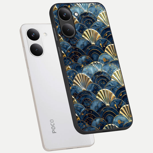  Golden Wave Luxe phone case For Poco X8 Pro showing premium glass back cover with detailed artwork