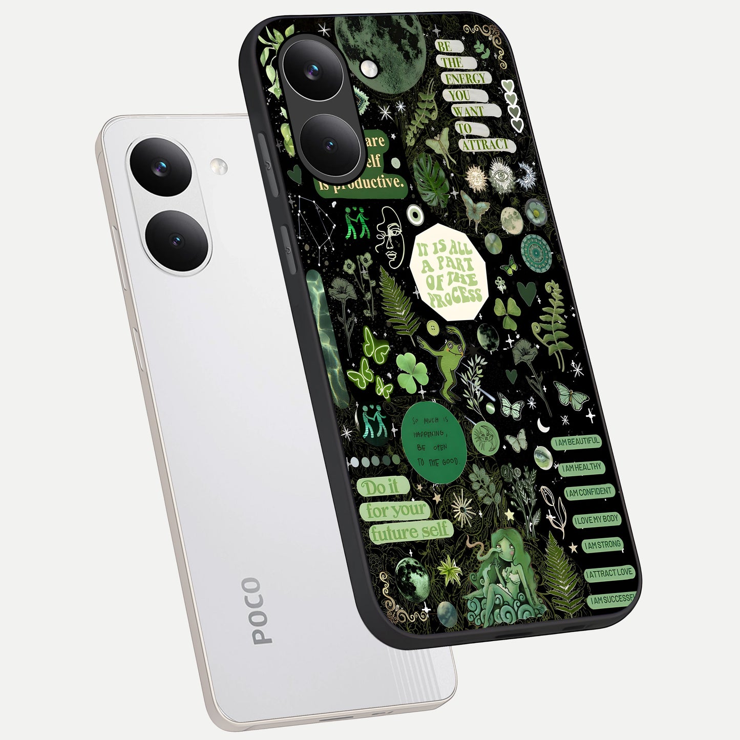  Green Mandala Pattern phone case For Poco X8 Pro showing premium glass back cover with detailed artwork