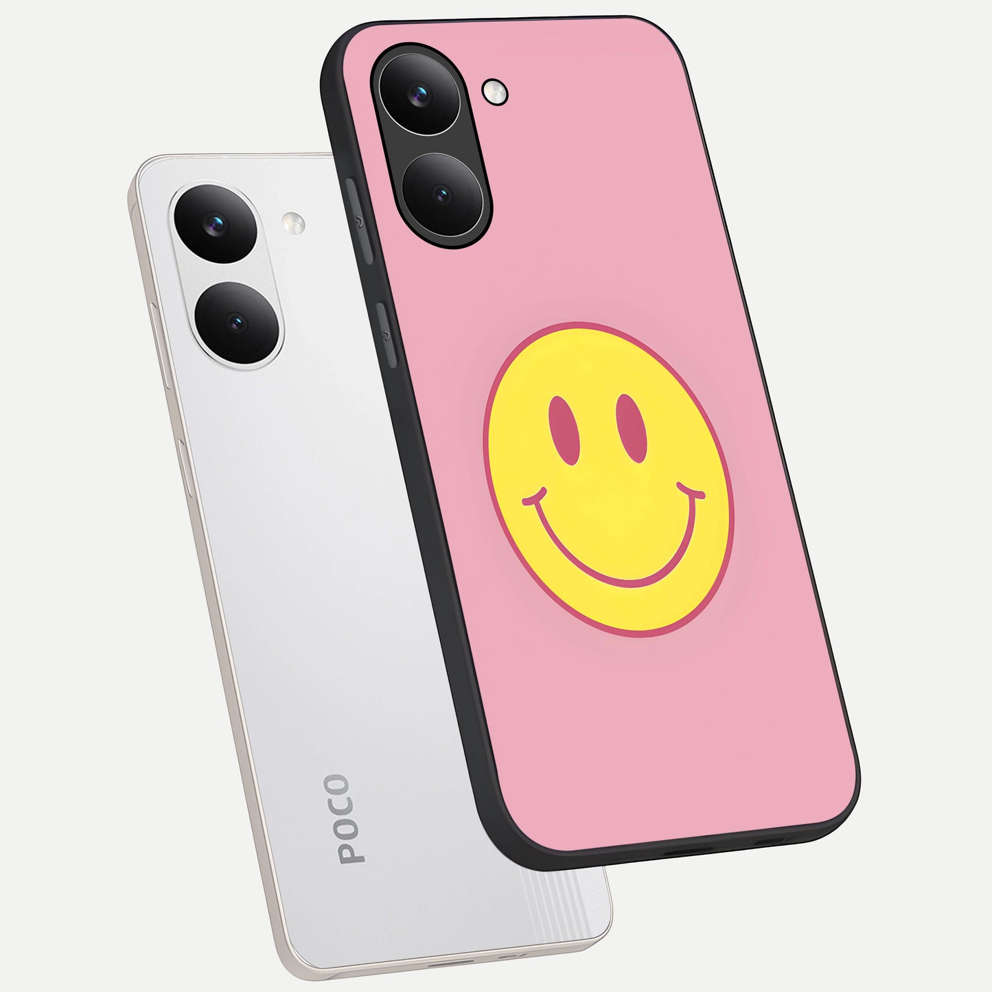  Happy Pink Mood phone case For Poco X8 Pro showing premium glass back cover with detailed artwork