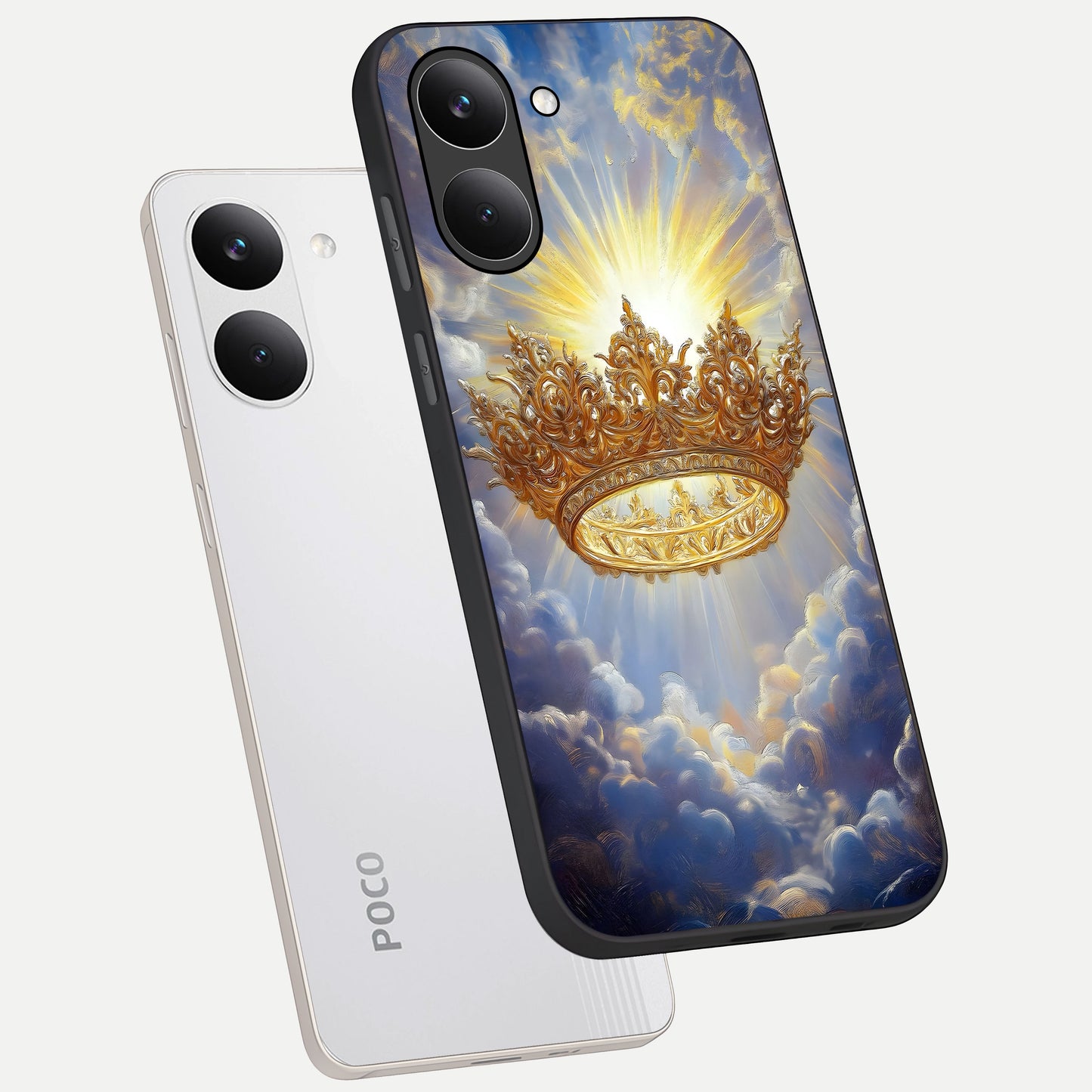  Heavenly Crown Light phone case For Poco X8 Pro showing premium glass back cover with detailed artwork