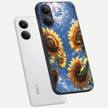  Heavenly Sunflower Rise phone case For Poco X8 Pro showing premium glass back cover with detailed artwork