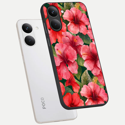  Hibiscus Pattern phone case For Poco X8 Pro showing premium glass back cover with detailed artwork