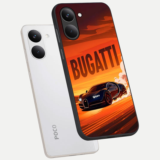  Inferno Bugatti Storm phone case For Poco X8 Pro showing premium glass back cover with detailed artwork
