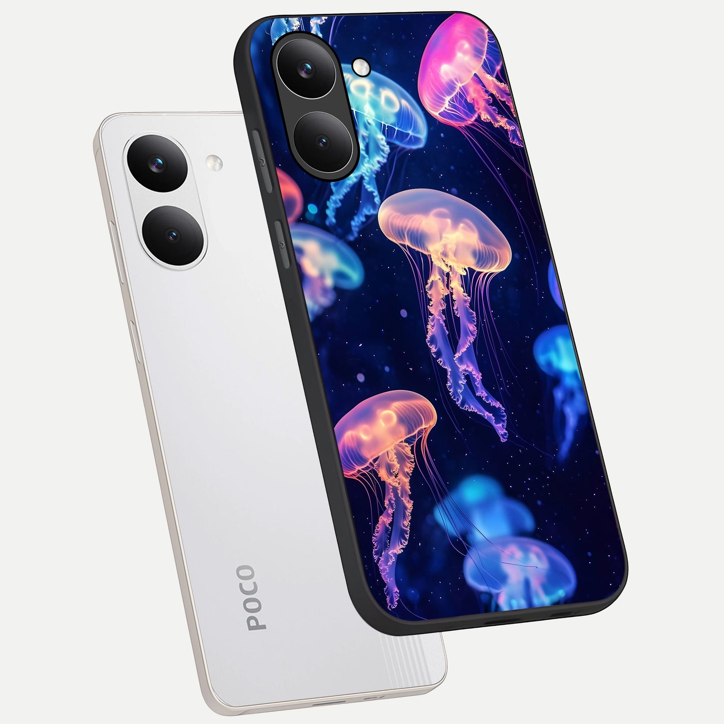  Jellyfish Pattern phone case For Poco X8 Pro showing premium glass back cover with detailed artwork