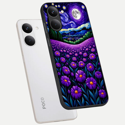  Lavender Moon Field phone case For Poco X8 Pro showing premium glass back cover with detailed artwork