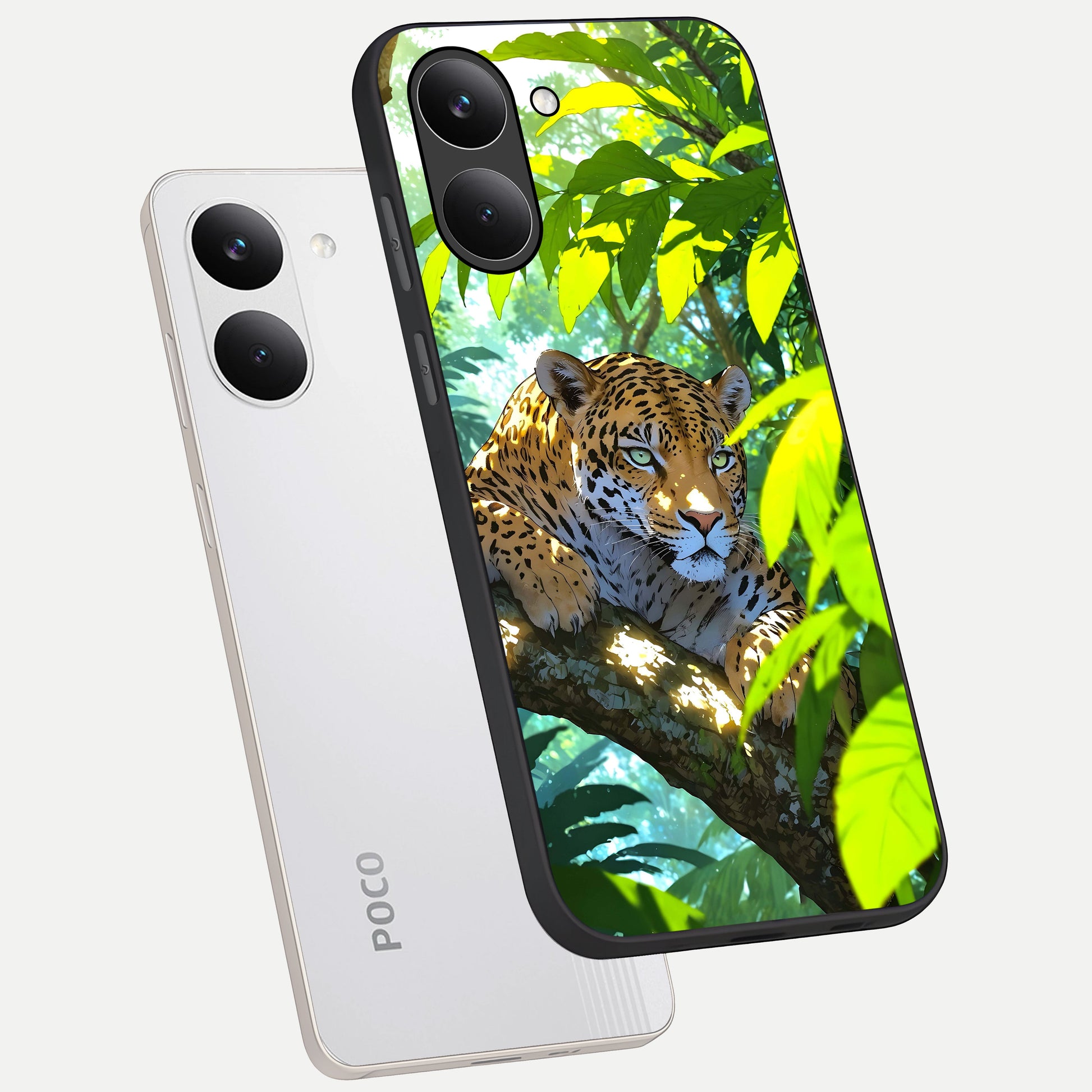  Leopard in Jungle phone case For Poco X8 Pro showing premium glass back cover with detailed artwork