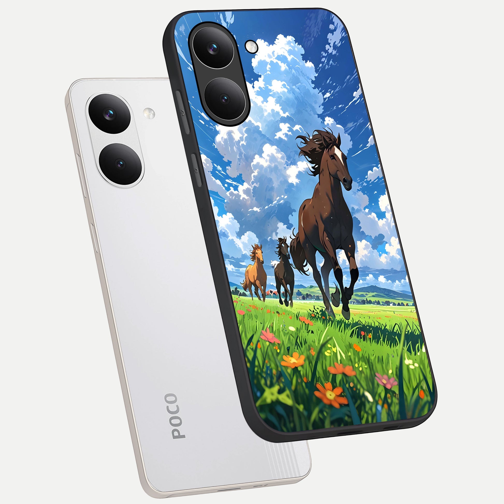  Majestic Horses Galloping phone case For Poco X8 Pro showing premium glass back cover with detailed artwork