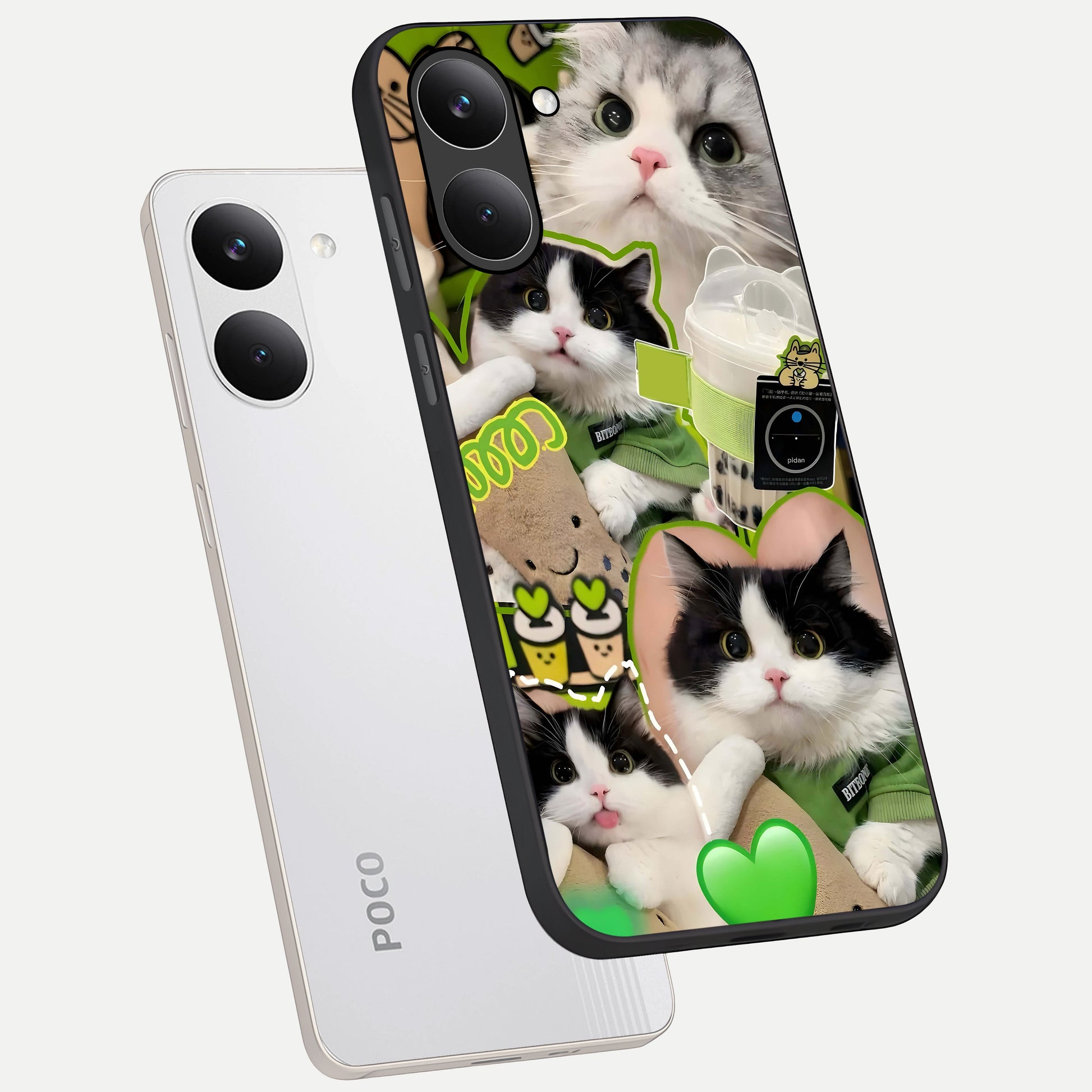  Matcha Cats Mood phone case For Poco X8 Pro showing premium glass back cover with detailed artwork