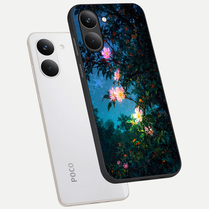  Midnight Bloom Glow phone case For Poco X8 Pro showing premium glass back cover with detailed artwork