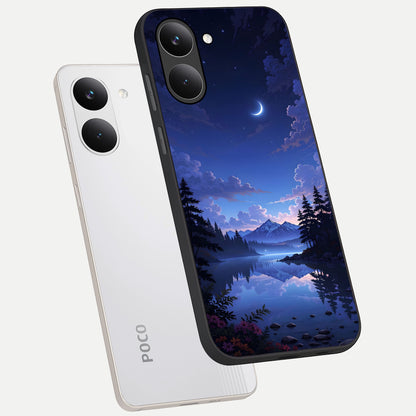  Midnight Lake Peace phone case For Poco X8 Pro showing premium glass back cover with detailed artwork