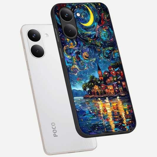  Moonlight Harbor Glow phone case For Poco X8 Pro showing premium glass back cover with detailed artwork
