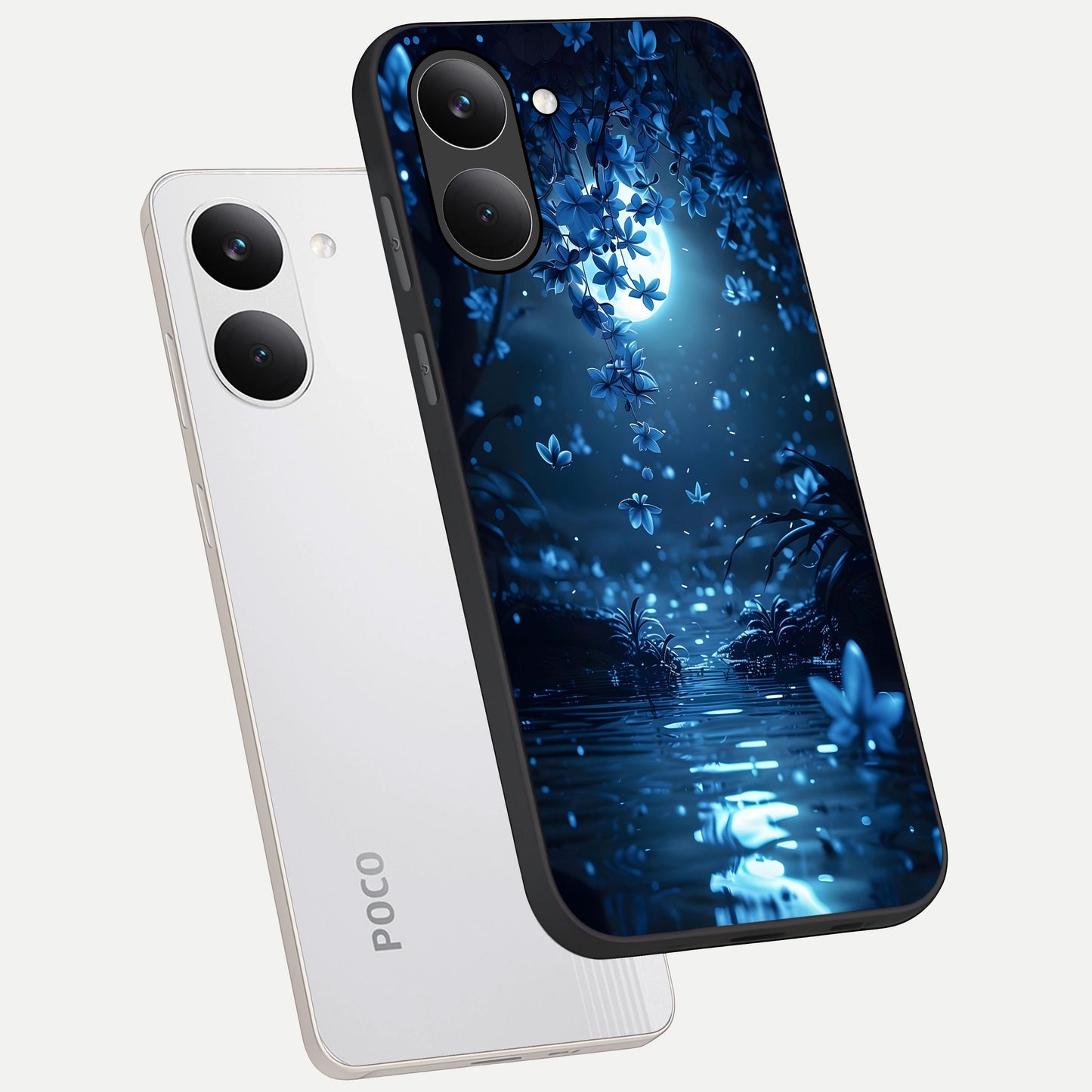  Moonlight Petal Dream phone case For Poco X8 Pro showing premium glass back cover with detailed artwork