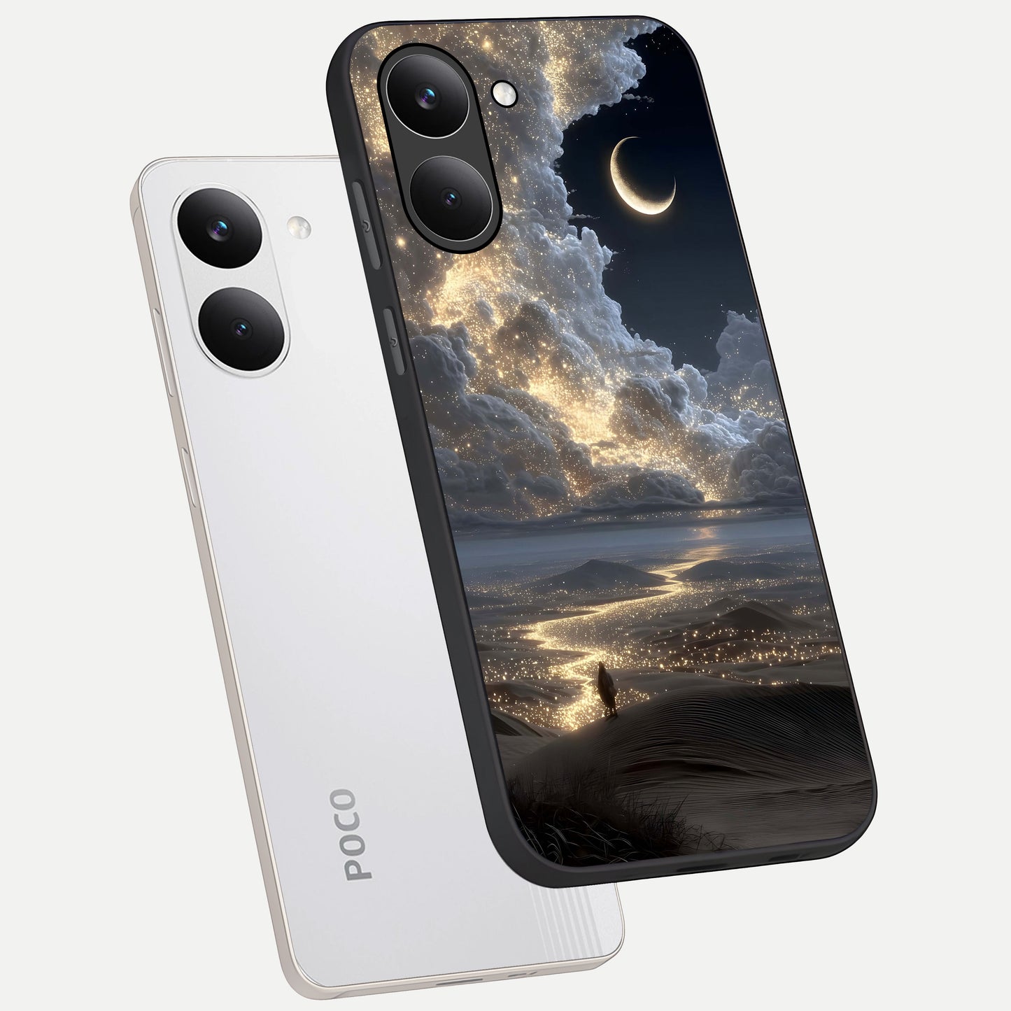  Moonlight Spark Path phone case For Poco X8 Pro showing premium glass back cover with detailed artwork