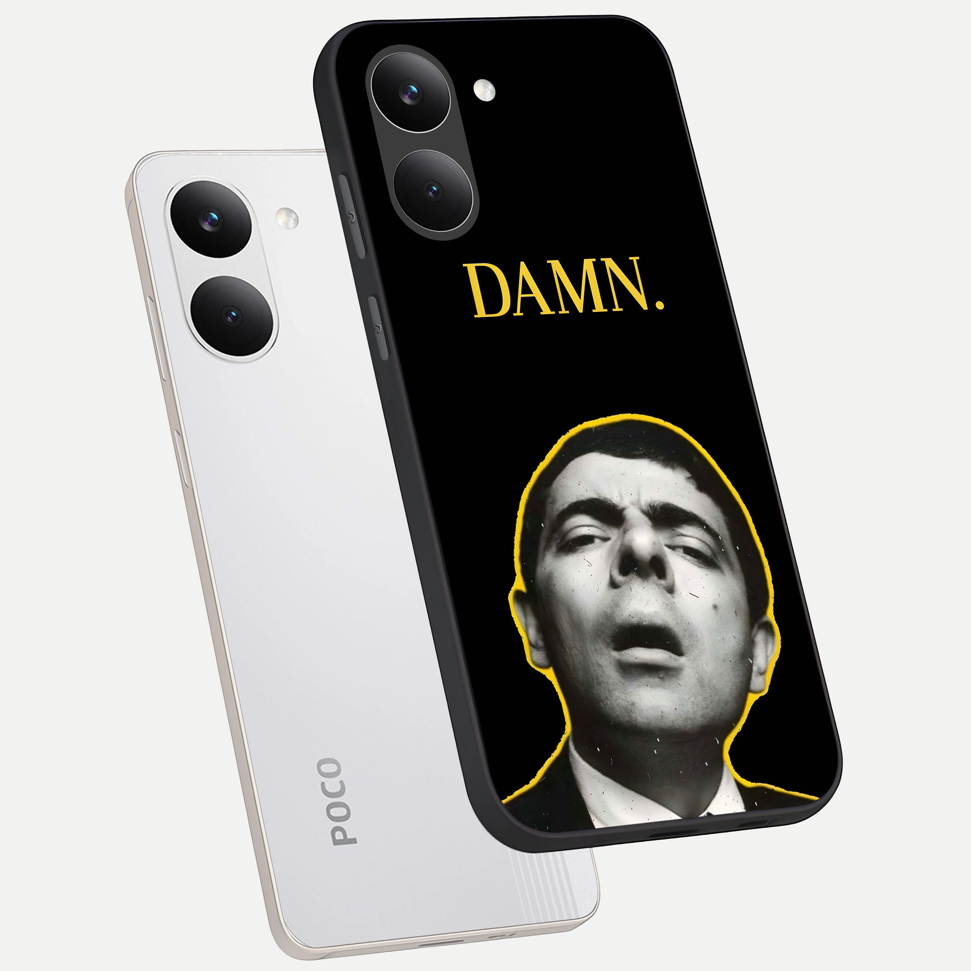 Mr Bean Damn phone case For Poco X8 Pro showing premium glass back cover with detailed artwork