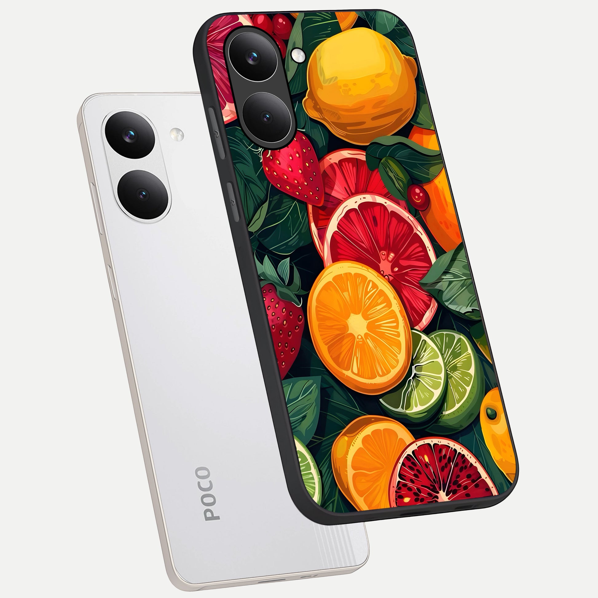  Multiple Fruits phone case For Poco X8 Pro showing premium glass back cover with detailed artwork