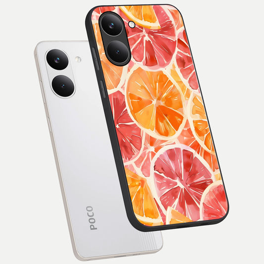  Orange Fruits Pattern phone case For Poco X8 Pro showing premium glass back cover with detailed artwork
