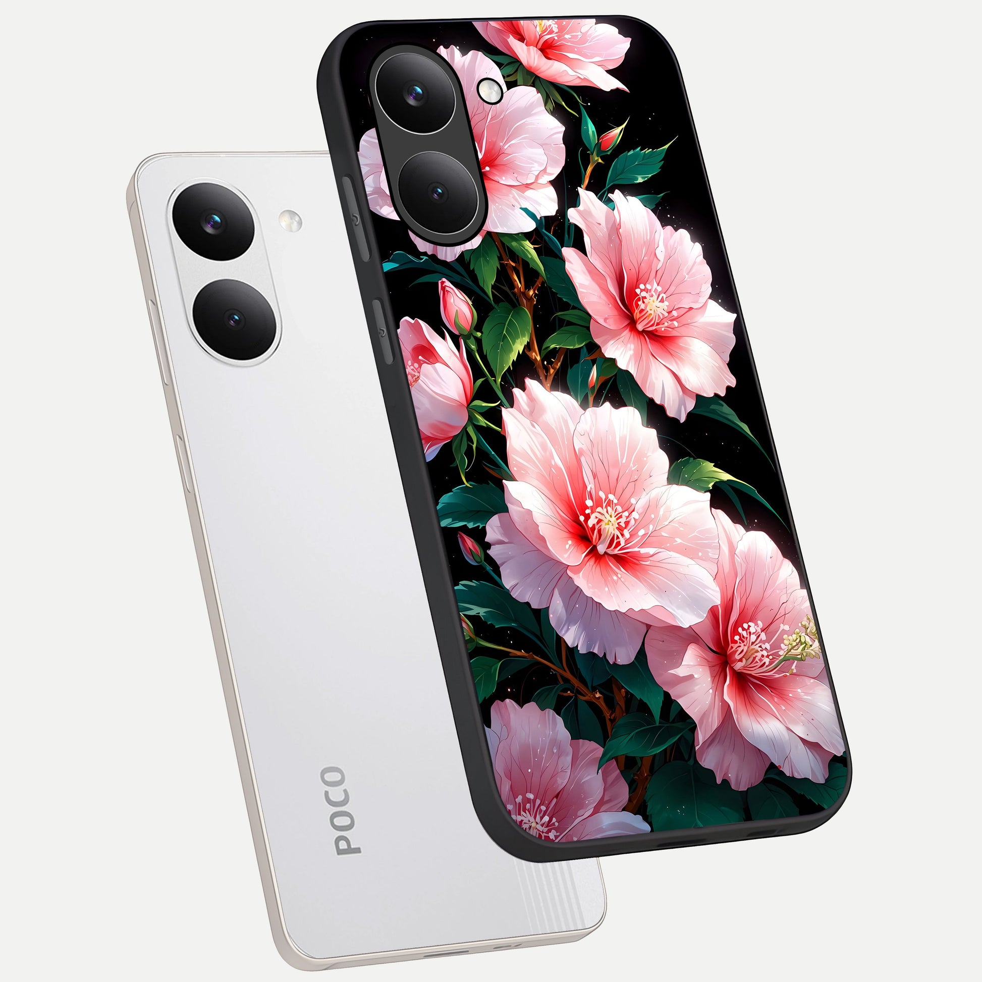  Peach Flower phone case For Poco X8 Pro showing premium glass back cover with detailed artwork