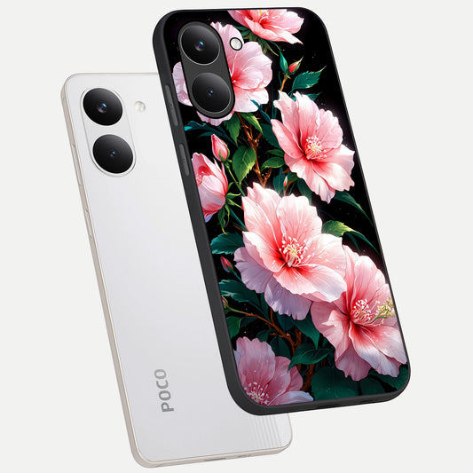  Peach Flower phone case For Poco X8 Pro showing premium glass back cover with detailed artwork