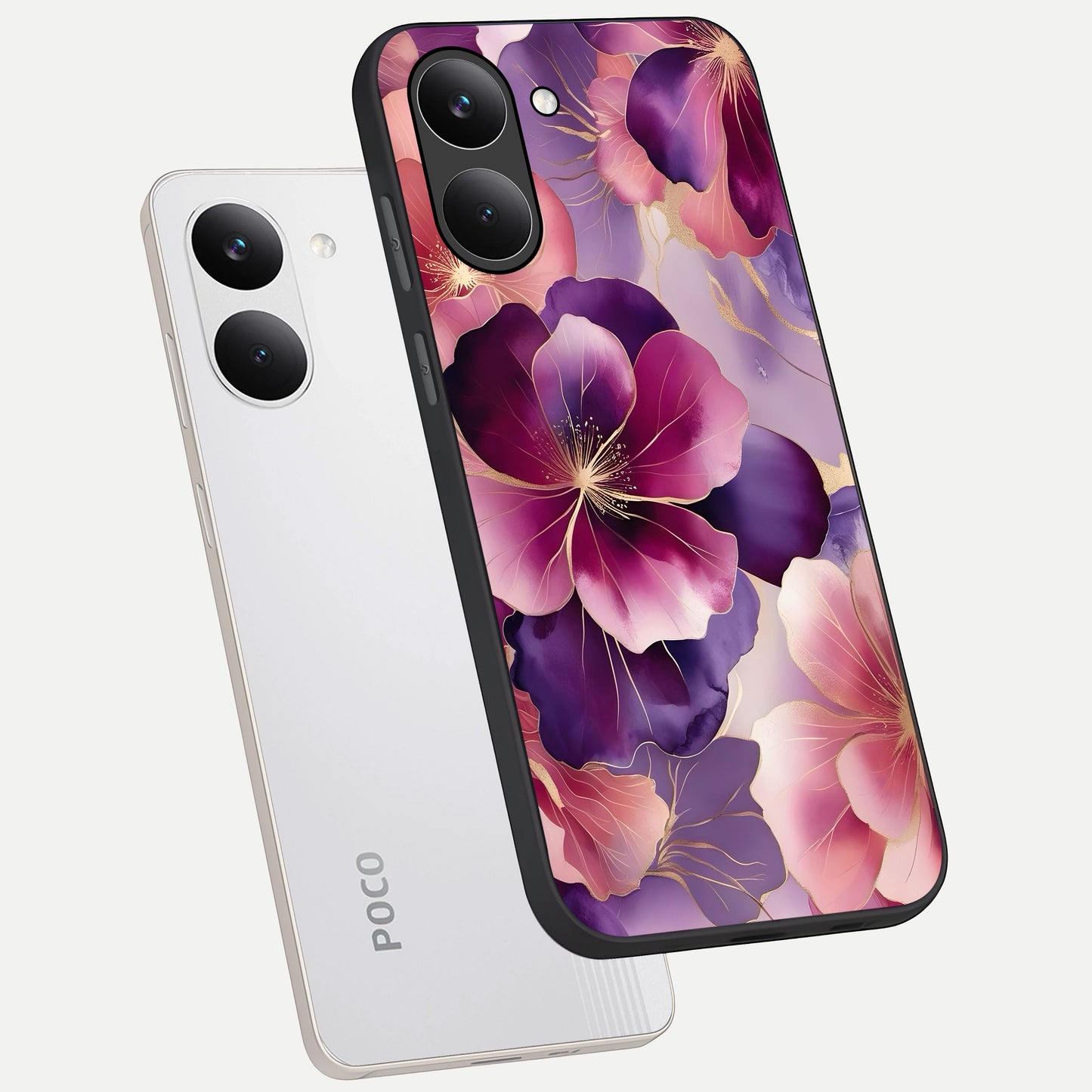  Pink Bouquet Florals phone case For Poco X8 Pro showing premium glass back cover with detailed artwork