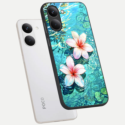 Pink Flowers in Water phone case For Poco X8 Pro showing premium glass back cover with detailed artwork