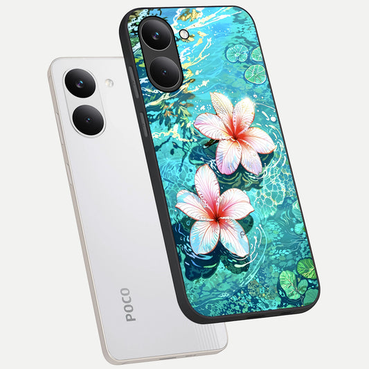  Pink Flowers in Water phone case For Poco X8 Pro showing premium glass back cover with detailed artwork