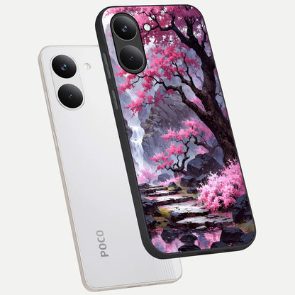  Pink Sunflower Glow phone case For Poco X8 Pro showing premium glass back cover with detailed artwork