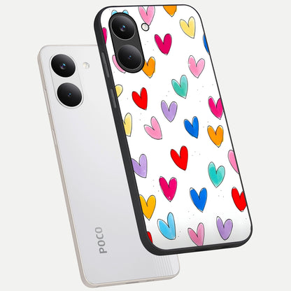  Playful Love Doodles phone case For Poco X8 Pro showing premium glass back cover with detailed artwork
