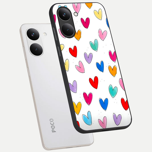 Playful Love Doodles phone case For Poco X8 Pro showing premium glass back cover with detailed artwork