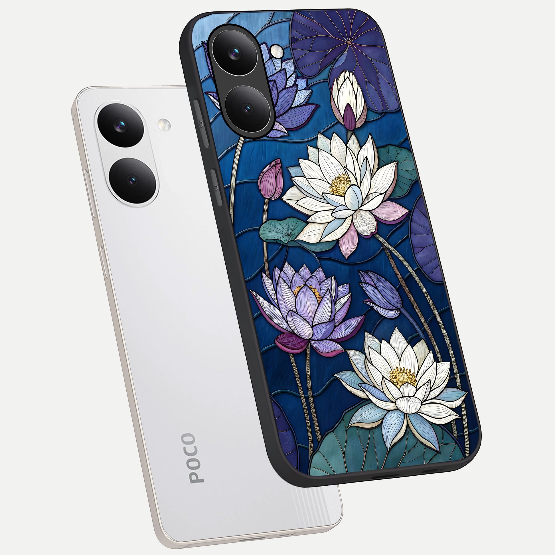  Purple Lotus Stained phone case For Poco X8 Pro showing premium glass back cover with detailed artwork