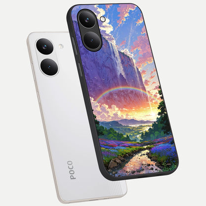  Rainbow Valley Dream phone case For Poco X8 Pro showing premium glass back cover with detailed artwork
