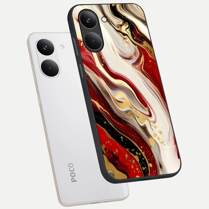 Red And White Marble phone case For Poco X8 Pro showing premium glass back cover with detailed artwork