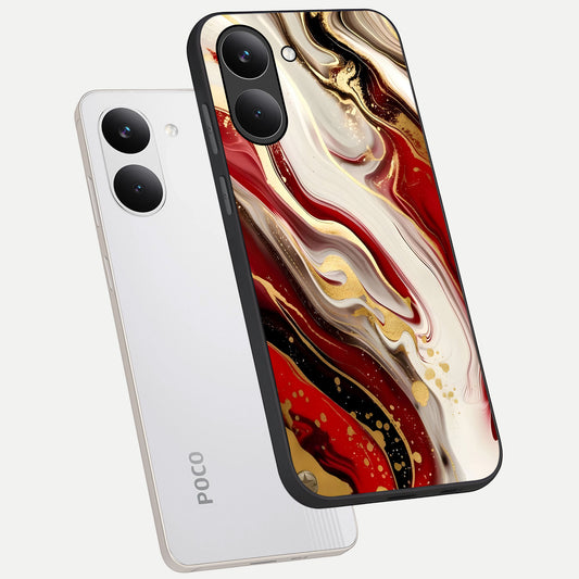  Red And White Marble phone case For Poco X8 Pro showing premium glass back cover with detailed artwork