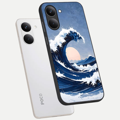  Rising Tide Power phone case For Poco X8 Pro showing premium glass back cover with detailed artwork