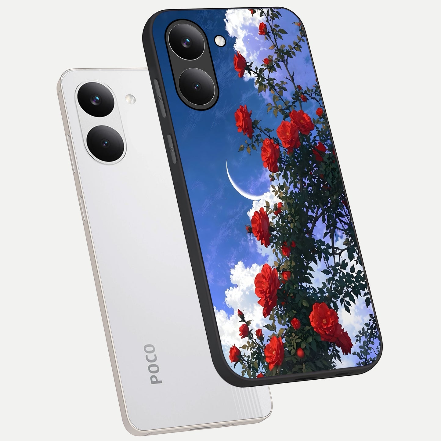  Rose Drift Flowers phone case For Poco X8 Pro showing premium glass back cover with detailed artwork