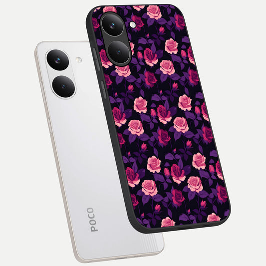  Rose Garden Twilight phone case For Poco X8 Pro showing premium glass back cover with detailed artwork