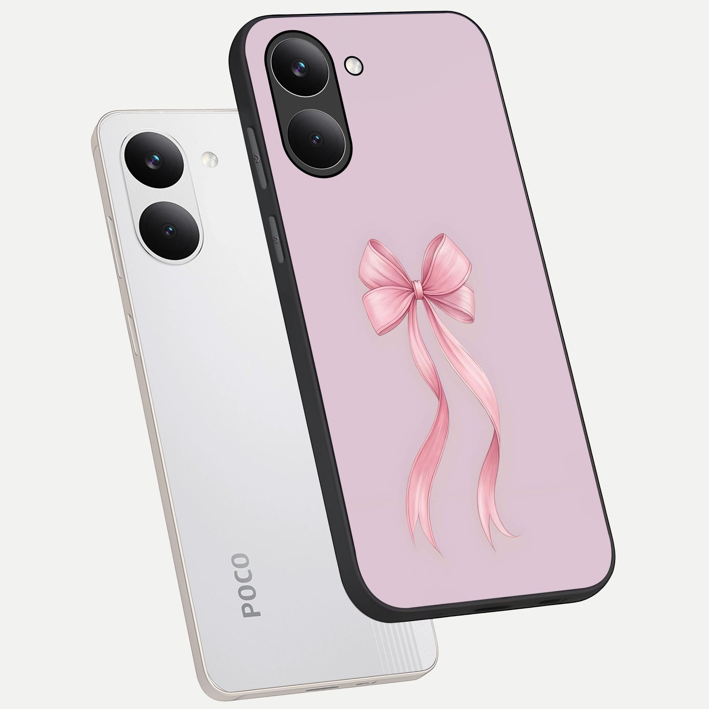  Soft Blush Bow phone case For Poco X8 Pro showing premium glass back cover with detailed artwork