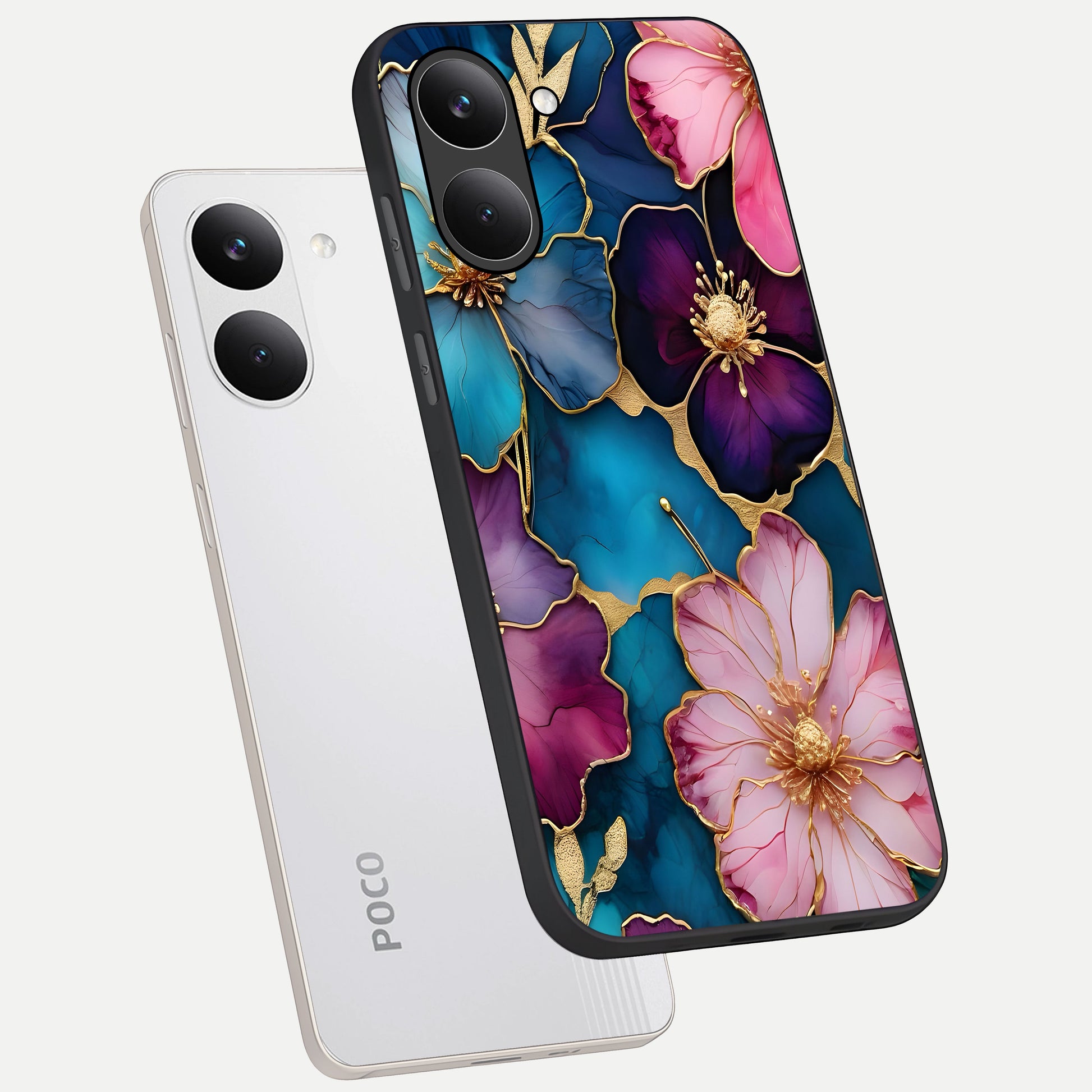  Sparkle Floral phone case For Poco X8 Pro showing premium glass back cover with detailed artwork