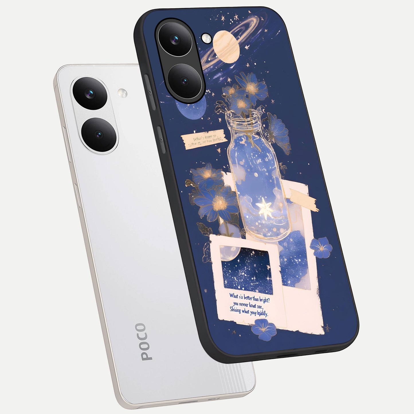 Starlit Cosmic Jar phone case For Poco X8 Pro showing premium glass back cover with detailed artwork