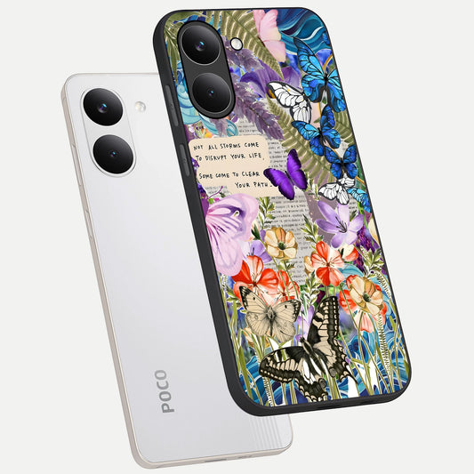  Storm Path Bloom phone case For Poco X8 Pro showing premium glass back cover with detailed artwork